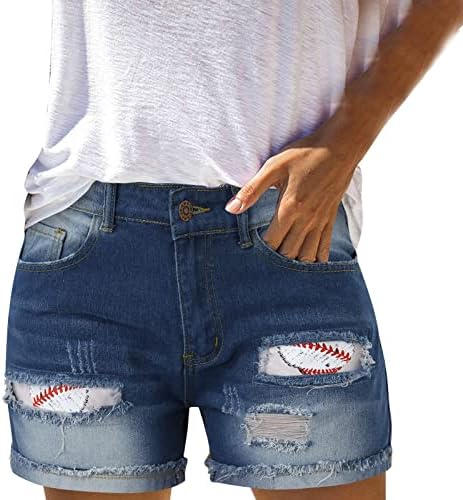 MIASHUI Дамски Панталон с Джобове Дънкови Шорти Улични Модни Дънкови къси Панталони и Бейзболни Панталони Размер