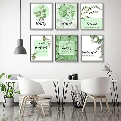 Luodroduo Вдъхновяващи Стенен Арт Принт Комплект от 6 Тропическа Ботаническа листа Стенен декор Градински чай Зелен