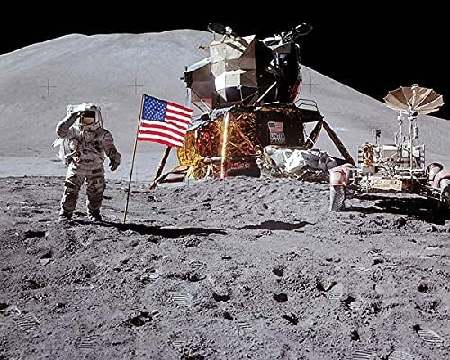 Флаг на Аполо-15 Джеймс Ирвина Залпове на Луната Фотопринтом от галогенида Сребро 11x14