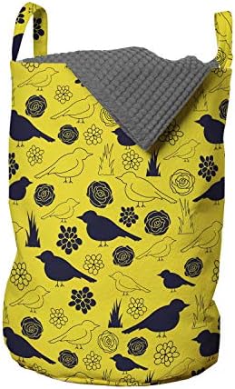 Чанта за дрехи Ambesonne Yellow Bird, в два цвята Модел под формата на Силует на Птица и Цветни Венчелистчета, Кошница
