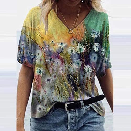 Тениски Дамски Ежедневни Плюс Размер С красив Цветен Принтом Кръгъл Отвор Пуловер с Къс Ръкав Блузи, Ризи, Блузи