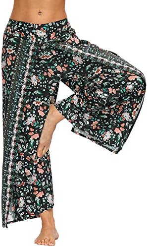 YULUOSHA / Дамски Панталони с цепка в стил Бохо-хипи, с Широки штанинами, Богемные Свободни Панталони Палацо за