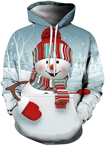 Fragarn Унисекс Случайни Коледен Пуловер с Кръгло деколте и качулка Плюс мек вълнен плат Пуловер