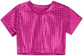 Луксозни Детски Блузи с лъскави пайети За момичета, Однотонная Свободна Риза в стил Хип-Хоп за спортни Танци С Къс