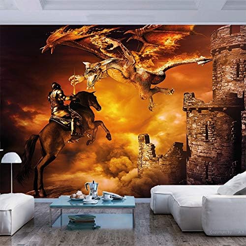 55x30 инча Стенни Картини, Декор за детска стая с Рицар на Кон, Замък, Мистичната Приказка, Изкуство, Самозалепващи