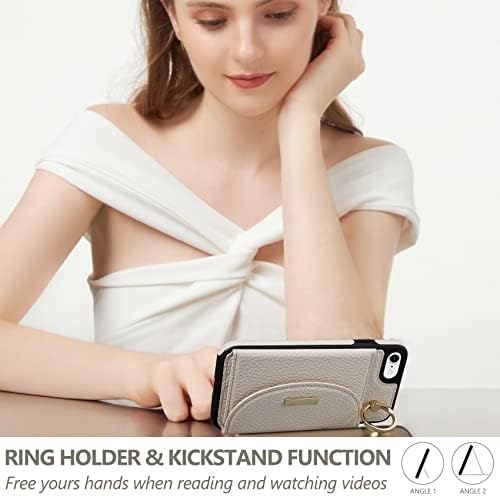 Калъф Keallce за iPhone SE 2022/2020 4,7 , една Чанта-портфейл с панти капак и 4 слота за карти, Титуляр с пръстен-стойка,
