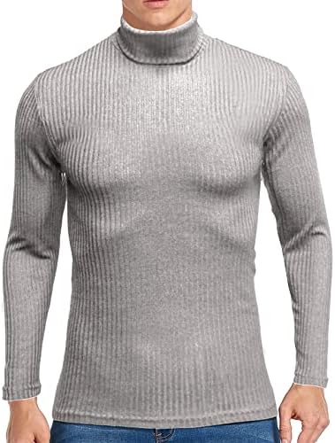 Мъжки ризи с високо воротом, Пуловер в рубчик с дълъг ръкав, Пуловер с Базов дизайн, Тениски с Еластична Облегающим