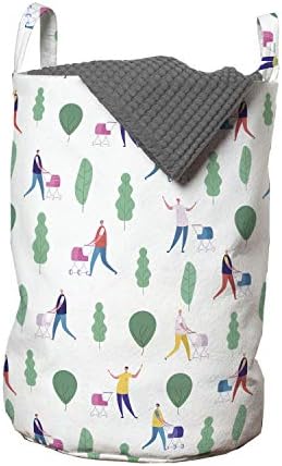 Мультяшная чанта за дрехи Ambesonne, Мъжки, детски Колички, Ходене в парка сред дърветата, Илюстрация на баща си,