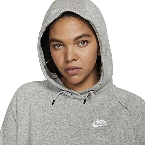 Nike Plus Size NSW Essential Hoody Пуловер, мек вълнен плат Тъмно Сив Хедър/Бял 2X