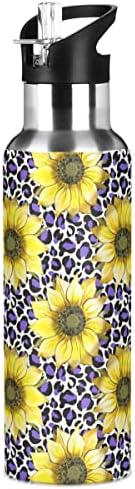 Бутилка за вода Glaphy Sunflowers Леопардового Лилав цвят със Сламен капак, не съдържа BPA, 20 грама, Бутилки за