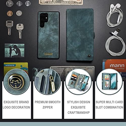 Kowauri за Samsung Galaxy S22 Ultra Чанта-портфейл, Чантата с цип, Кожен устойчив на удари Бронята от TPU, Сменяем