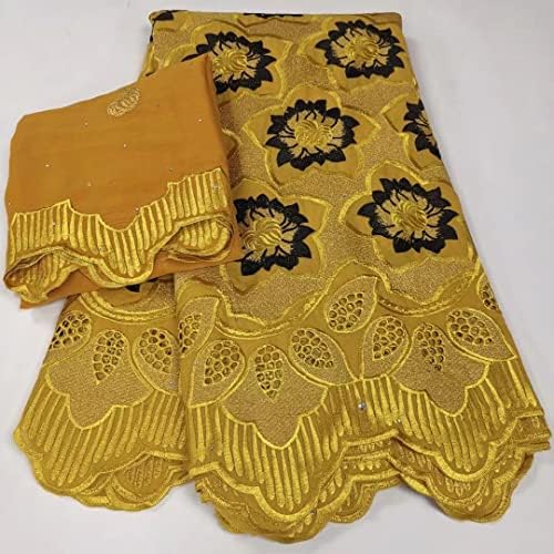 Богато Златното Австрийско Дантели, Кристали и Качествена Африканска Памучен Плат, Ръчно изработени, традиционно Облекло на Двойки в Гана, 5 + 2 Ярд - Нигерийская Лей
