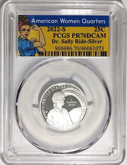 Носителка на сребърен медал от 2022 Г. Американската дамски Четвърт Dr. Sally Ride Quarter PR 70 DCAM Rosie Label