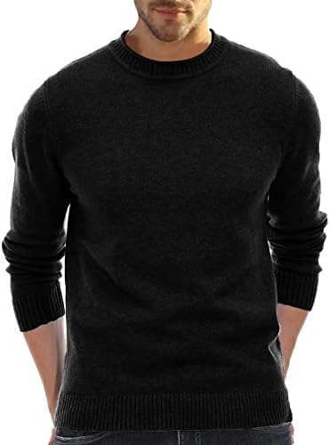 XXBR, Мъжки Есенен Пуловер с имитация на Устата, Оборудвана Топло Вязаный Пуловер с кръгло деколте и Дълъг Ръкав,