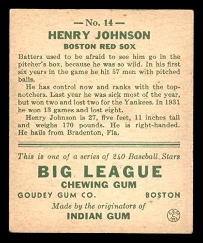 1933 Гуди 14 Хенри Джонсън Бостън Ред Сокс (Бейзболна картичка) VG/EX+ Ред Сокс