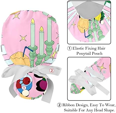 2 Опаковане на Работни шапки за еднократна употреба с Пуговицей и тренировъчната лента, Регулируеми Начесанные Шапки-Търкане с шарени листа, Обвързани в опашката