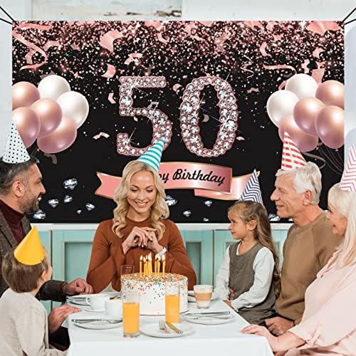 Украса Trgowaul на 50-ия рожден ден на жените - Розово Злато, на Фона на банер с 50-годишнината, 5,9 X 3,6 Fts,