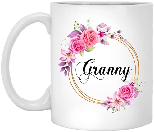 GavinsDesigns Новост в формата на бабушкиного цвете, подарък за чаши кафе на Ден на майката - Баба на розови цветя