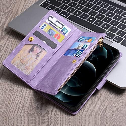 Чанта-портфейл ZCDAYE за Samsung Galaxy A54 5G, Изкуствена ретро-Кожа, 9 Отделения за карти, Голям Обемен Джоб с цип, Поставка за чанти с каишка на китката, Мек устойчив на удари к?