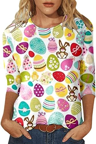 Тениски с кръгло деколте за жени, Великденски Яйца, Зайци, Тениска за Великден Костюм, Риза за ден на Великден Заек за Жени