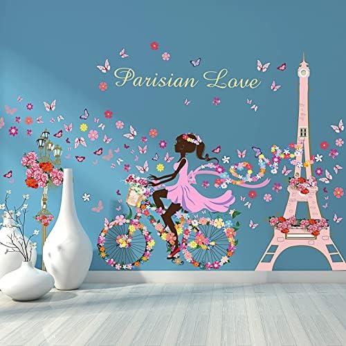 RW-9006 3D Цвете Фея Стикери За Стена Романтиката на Париж-Айфеловата Кула Етикети На Стената си САМ Подвижен Момиче