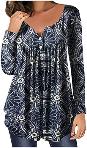 Дамски Есенна Мода 2022, елегантно облечен Ежедневни Плиссированная Блуза с петна Пейсли на 1/4 Копчета, Ризи Henley
