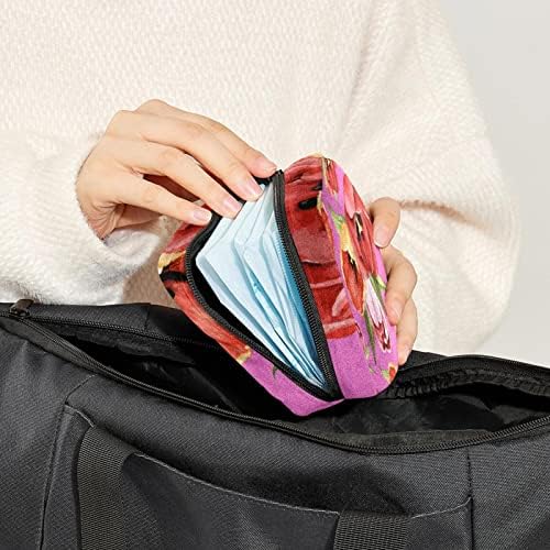 Чанта За Съхранение на Хигиенни Кърпички с Шарките на Червено Лале, Чанта за Менструалната Чашка с цип, Дамски Тампони