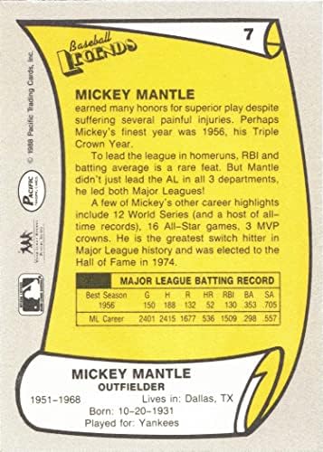 1988 Pacific Легенди на 7 Бейзболна картичка Мики Мэнтла Янкис