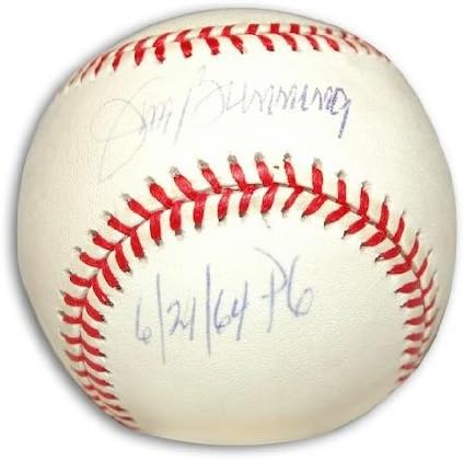 Играта топката Джим Баннинга с автограф и надпис 21/6/64 ПГ С автограф - Бейзболни топки с автографи