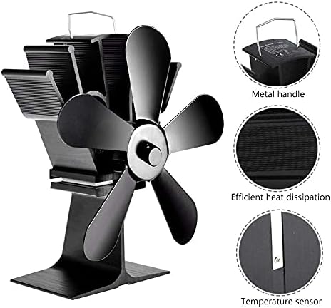 Радиатор камината LIXFDJ Енергоспестяващ Черно Камина С 5 остриета, Вентилатор за печки с топлинна захранването,