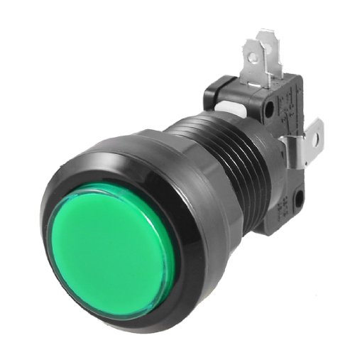 Uxcell a12070600ux0185 Зелена Лампа с Диаметър от 24 мм с Бутон с Ограничител Превключвател за Аркадна видео игра