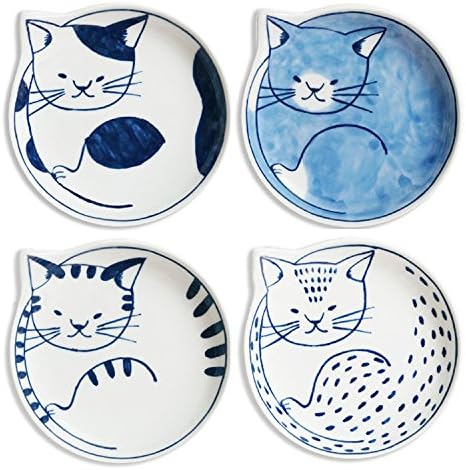 Малка прибори Ishimaru Ceramics Hasami-yaki (4 тип с шарени котки), произведен в Япония