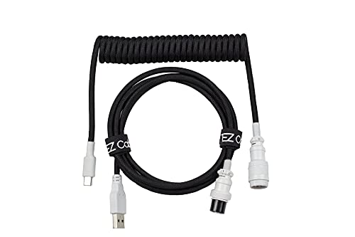 Кабели Tez Cables E-Обичай Спирала кабели за клавиатура Aviator (5 фута, боядисани в USB-C GX-16, черно / бяло)