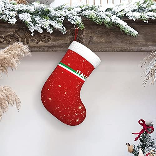 QG ZZX Коледни Чорапи с Бяла Супер Меки Плюшени Белезници Италия Италия Коледни Чорапи с Италиански Флаг Коледна