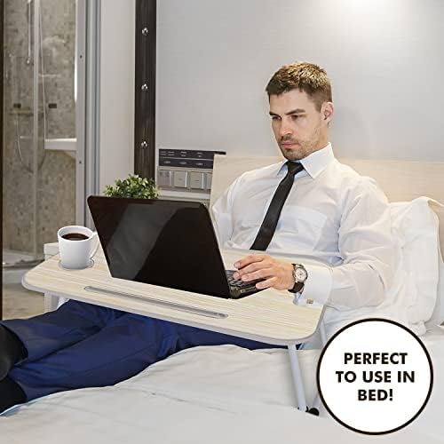 Сгъваема масичка на колене за легла и диван - маса за Лаптоп-легло с широка повърхност, вграден подстаканником и