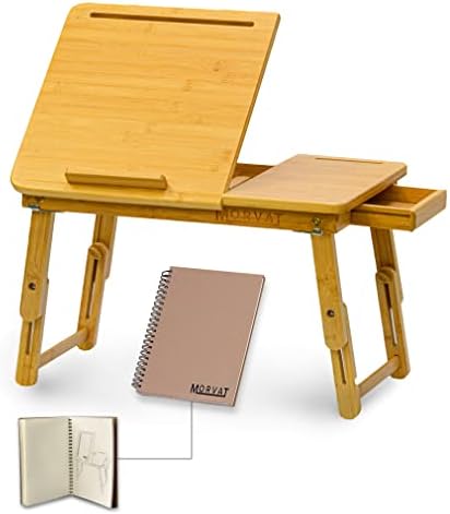 Сгъваема маса за лаптоп Morvat от бамбук с панти повърхността и Магнитна кутия, Регулируем бюро и малка странична