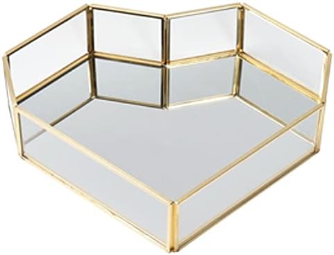 HomDSim Ретро Златен Огледален Тава, Правоъгълник (13,8x9,8 инча) С Декоративен Геометричен покритие от Месинг и