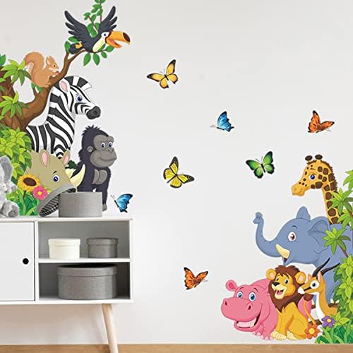 Декор на детска Сафари, Стикери за стена в стила на Джунглата за Детска стая, Жираф, Лъв, Зебра, Слон, Винилови