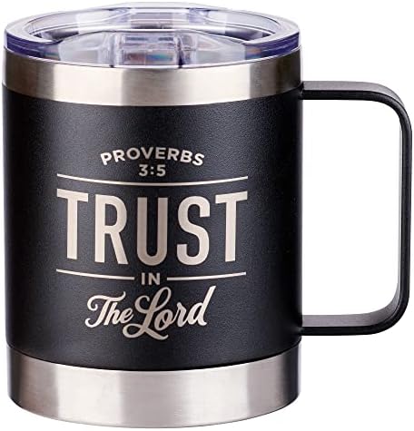 Християнски художествени подаръци, черна чаша Trust In The Lord от неръждаема стомана с притчи 3:5 - Туристическа
