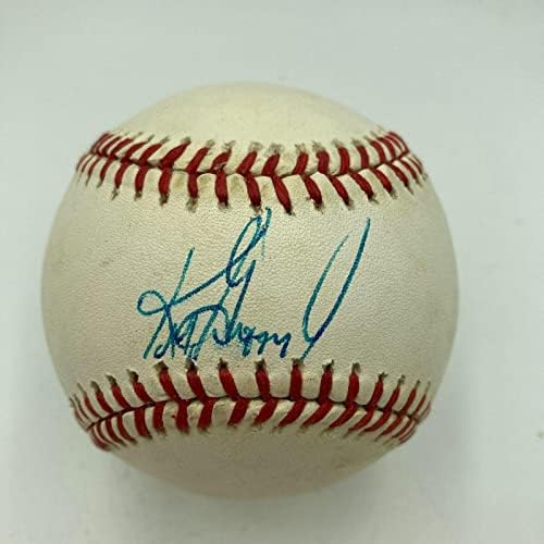 Кен Гриффи - младши , Нов 1989 г., е подписал Официален договор Американската лига бейзбол JSA COA - Бейзболни топки