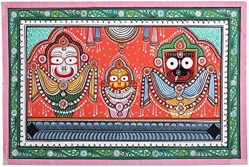 Екзотична Индия Джаганнатха Джи (Баларама Субхадра и Кришна) - живопис, Акварел на тема на народното изкуство Пати