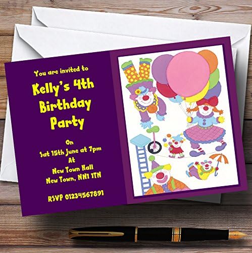 Персонални Покани на парти, за Прекрасни деца с Лилави Клоуни