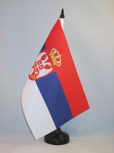 AZ FLAG Тенис на Флаг на Сърбия 5 x 8 - Сръбски Тенис на Флаг 21 х 14 см - Черна Пластмасова Пръчка и Основата на