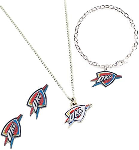 Подаръчен комплект от Огърлица, wsop гривна и Обеци с логото на aminco NBA Oklahoma City Thunder от Неръждаема Стомана