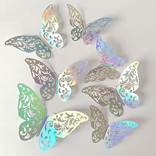 PROVIVID Етикети за декора на стените с пеперуди 60 бр 3D Произведения на Преносимо Монтиране на украса Направи си сам, Декорация във формата на Летяща Пеперуда за Детска
