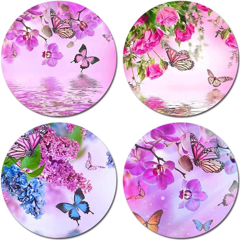 Комплект кръгли каботажните с цъфтящи цветя и пеперуди - Набор на каботажните за Ddrinks, екологично чист, изработен