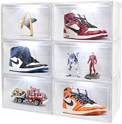 SINUOLIN а обувките кутия с Органайзер за съхранение на обувки 2023 Новост, от 6 на опаковките, led Прозрачен Пластмасов