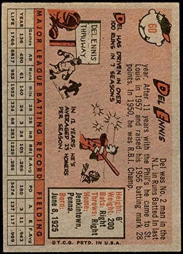 1958 Topps 60 ИН Енис Дел Сейнт Луис Кардиналс (Бейзболна картичка) (Име жълти букви) VG Кардиналс