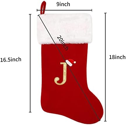 Коледни чорапи Eoocan 20 инча с монограм, Червено Кадифе с бяла Супер Меки плюшени белезници, Бродирани Коледни
