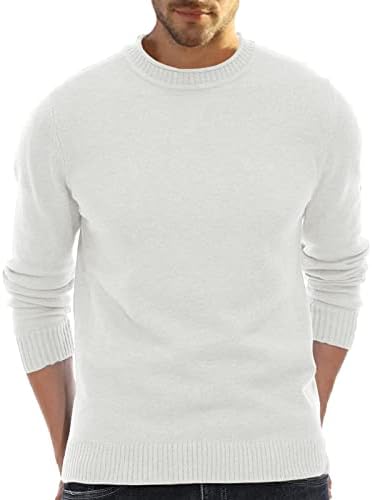 XXBR, Мъжки Есенен Пуловер с имитация на Устата, Оборудвана Топло Вязаный Пуловер с кръгло деколте и Дълъг Ръкав,